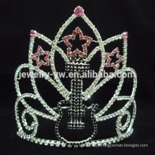 Lindo lindo cristal grande coroas de representação de beleza, coroa de tiara de guitarra rock, tiaras nome personalizado